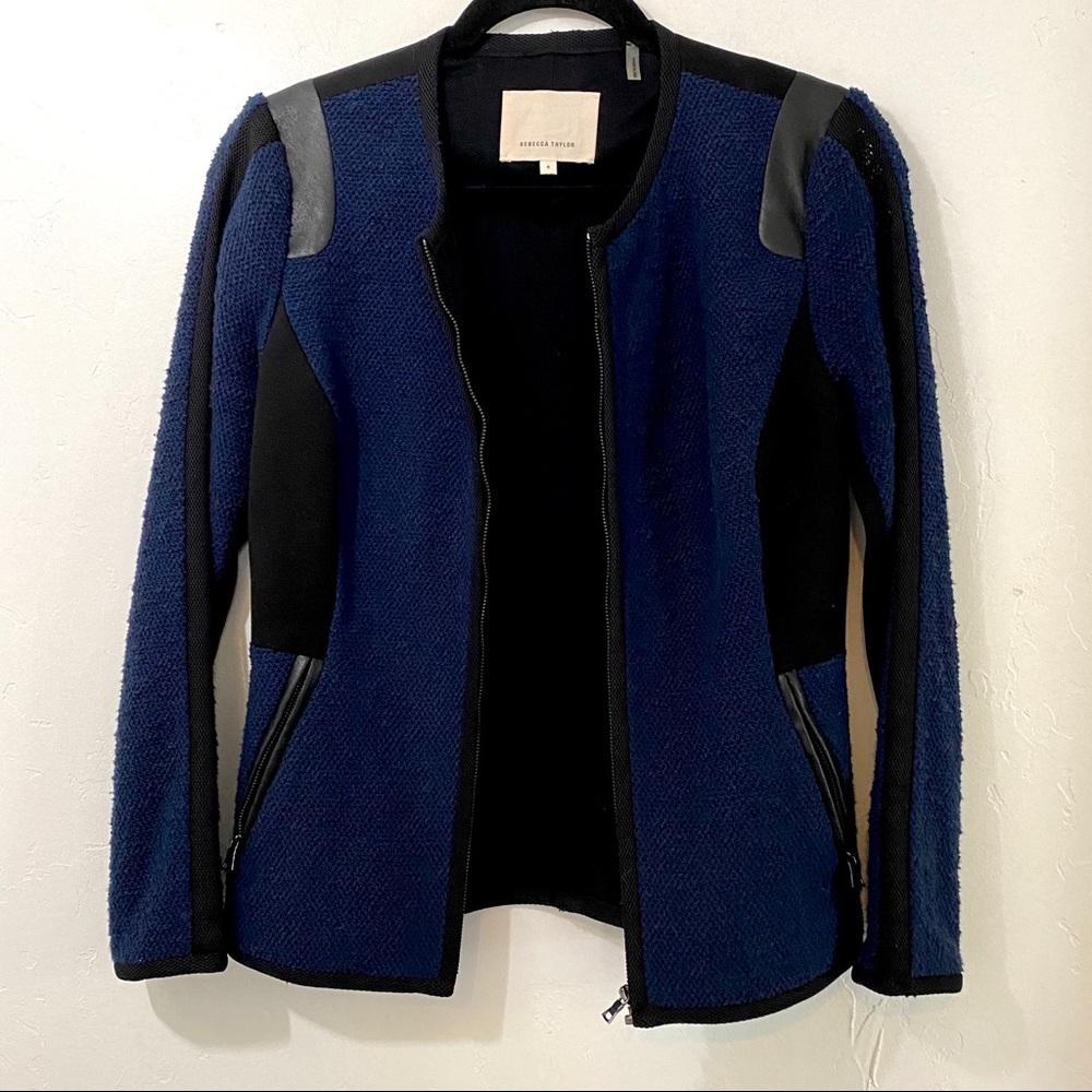 Rebecca Taylor | navy tweed & leather trimmed